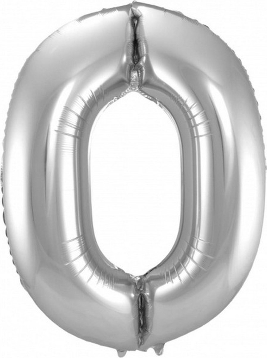 folieballon cijfer 0 86 cm latex zilver