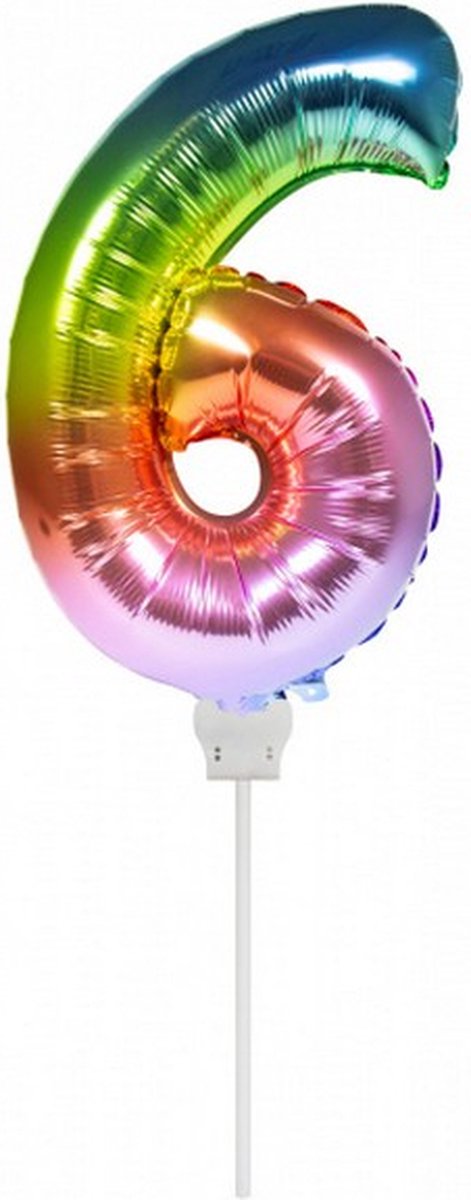 folieballon cijfer 6 regenboog 36 cm