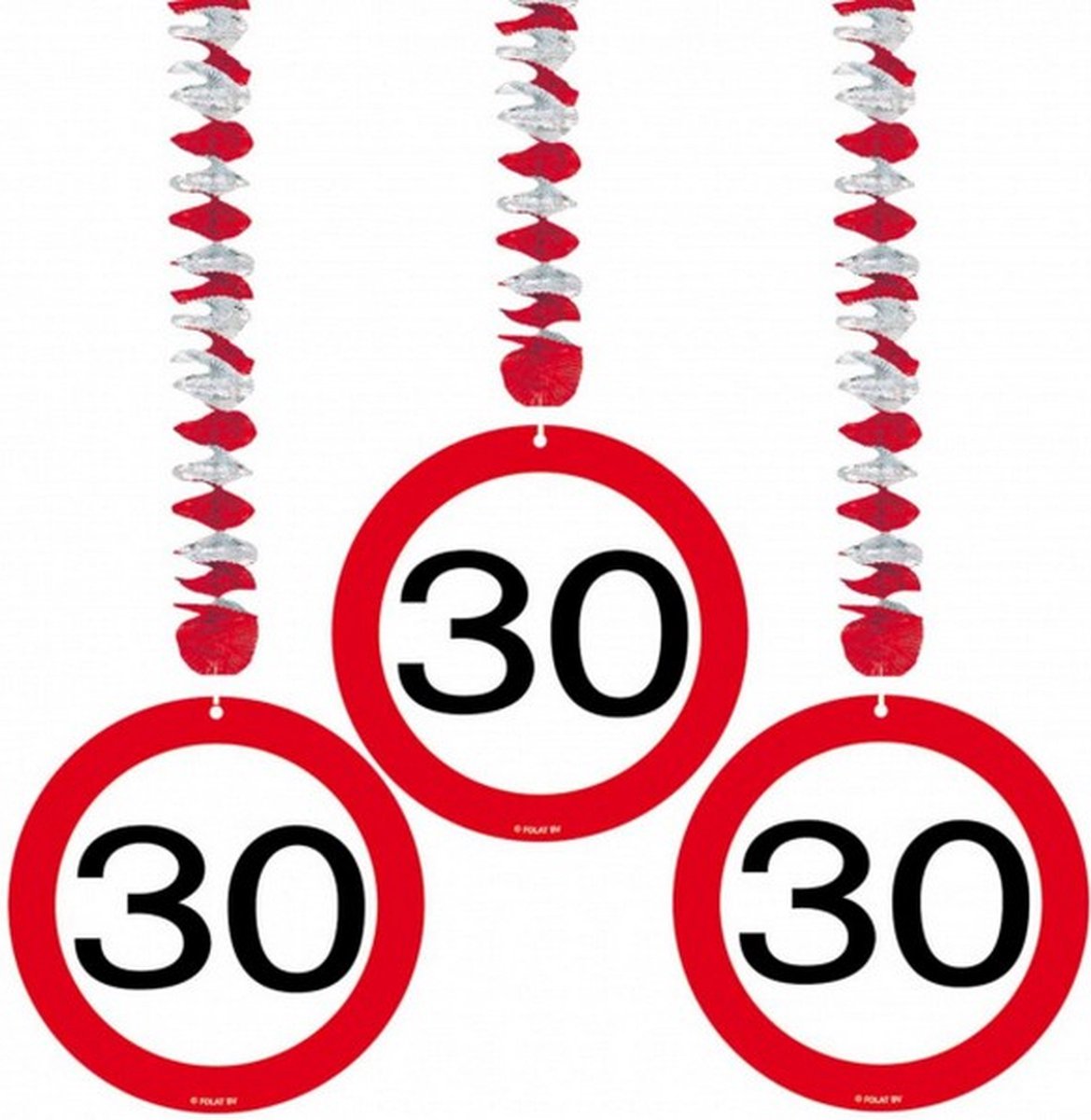 hangdecoratie Verkeersbord 30 Jaar 17,5 cm papier 3 stuks