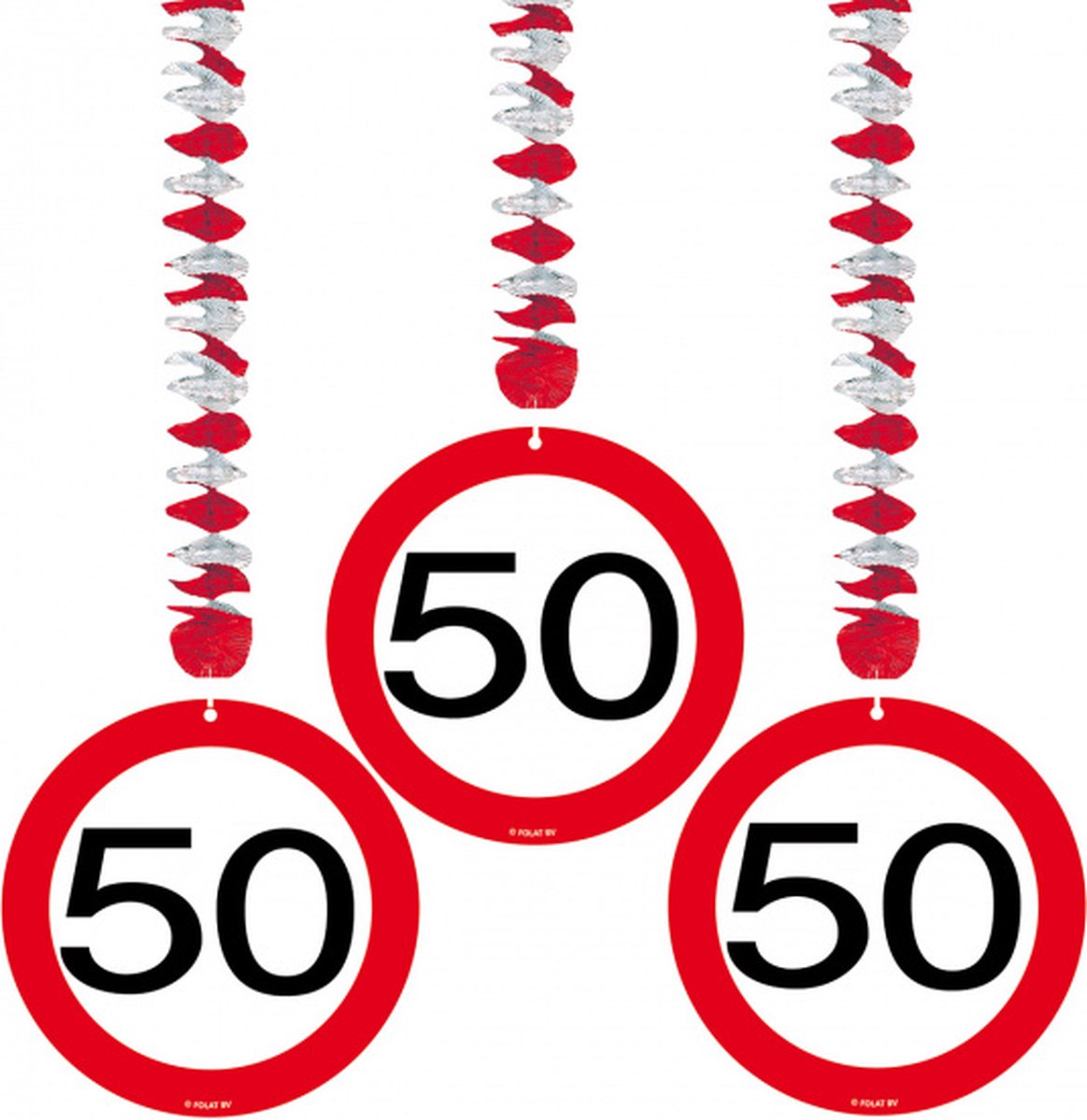 hangdecoratie verkeersbord 50 jaar 17,5 cm 3 stuks