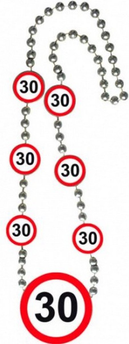 ketting 30 Jaar Verkeersbord 41 cm zilver/rood/wit