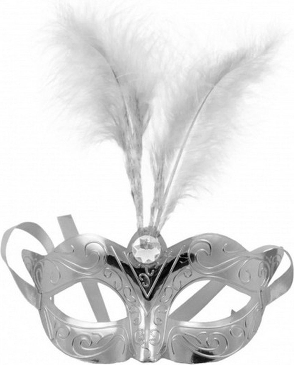 masker Venetiaans 23 cm metallic zilver one-size