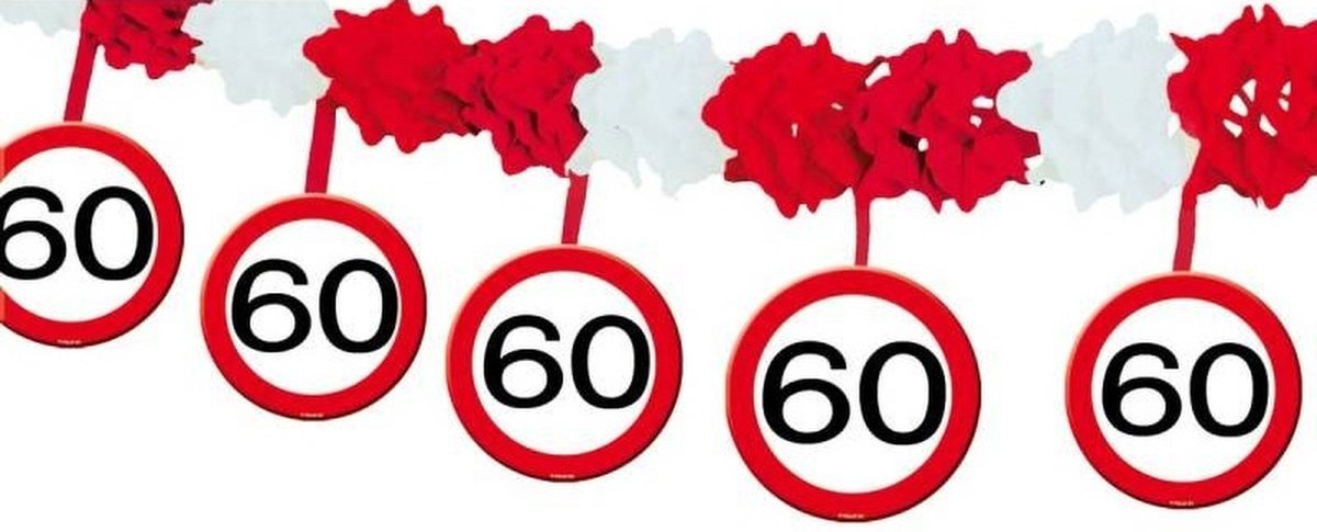 slinger 60 jaar verkeersbord 4 meter papier rood/wit