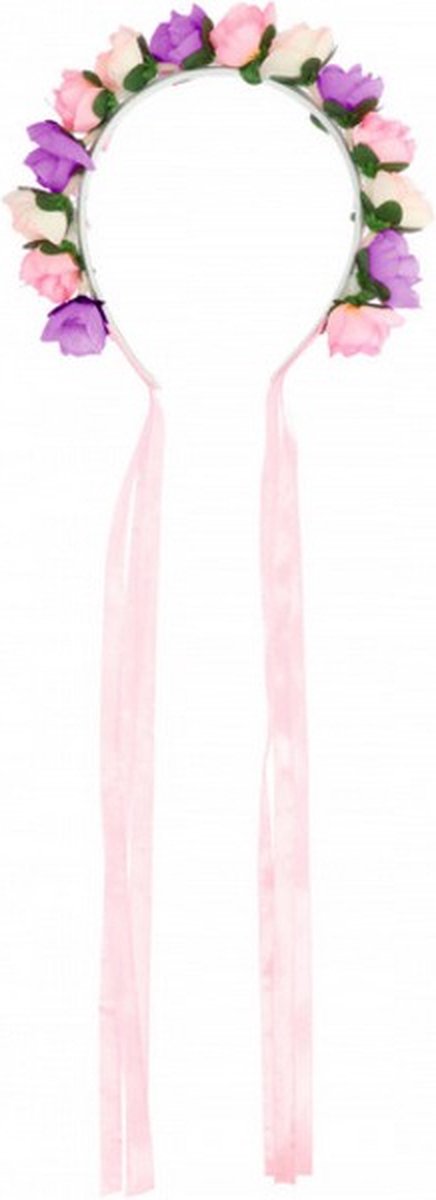 tiara Bloemen polyester paars/roze one-size