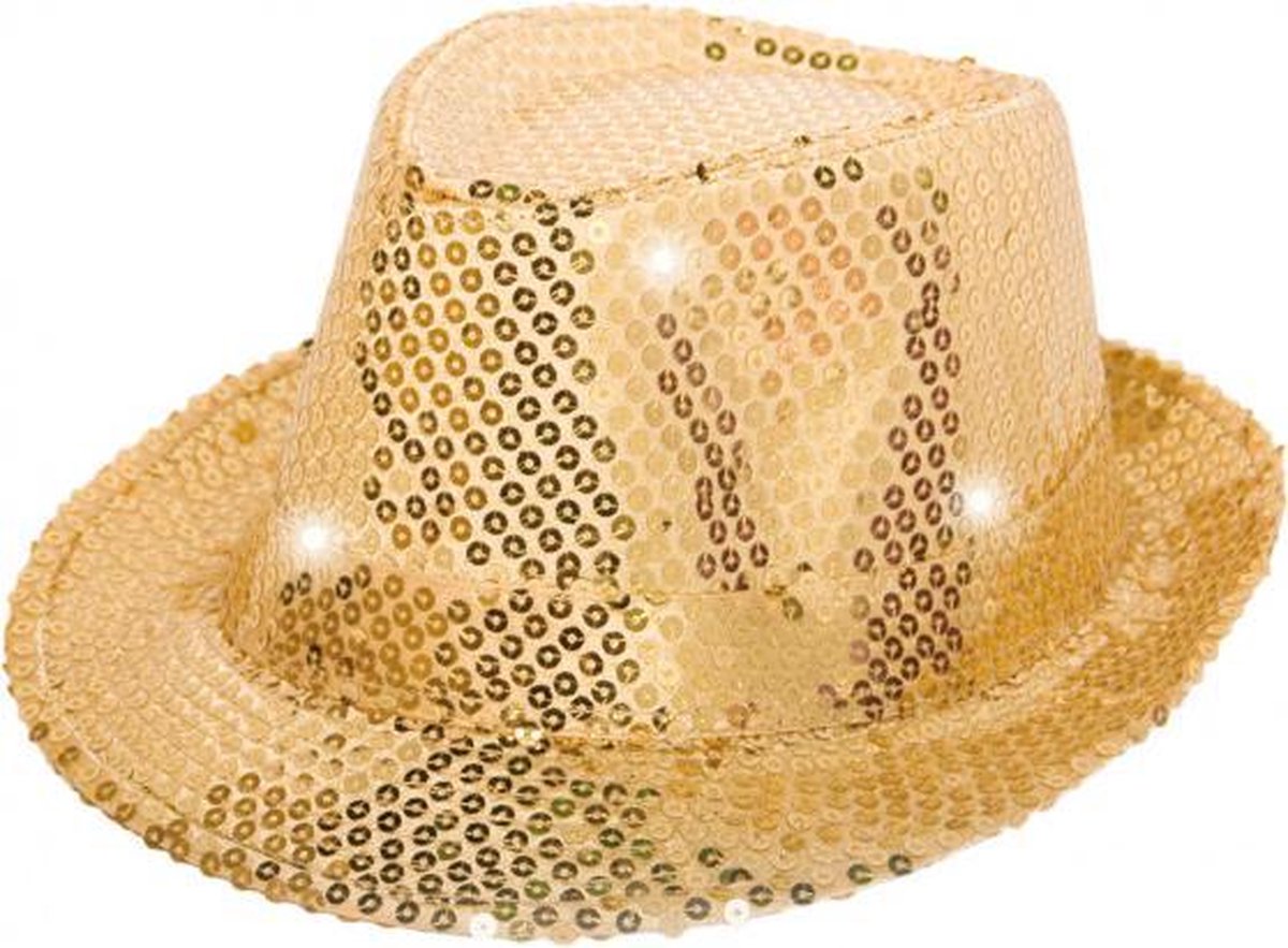 trilby-hoed met led 37 cm polyester goud one-size