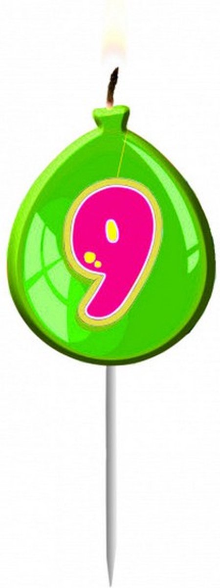 verjaardagskaars 9 ballon 11 x 4 cm wax groen/roze