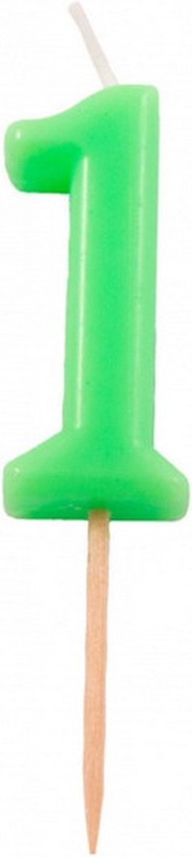 verjaardagskaarsje cijfer 1 wax 8 cm groen