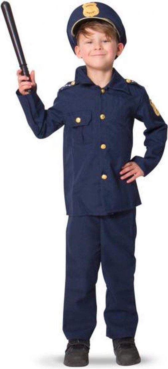 verkleedkostuum politie jongens polyester blauw mt 116/134