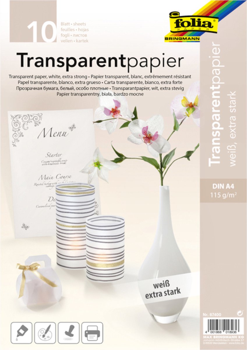 10x Transparant Papier Folia - A4 115g - Wit Transparant - Extra Stevig - Gratis Verzonden