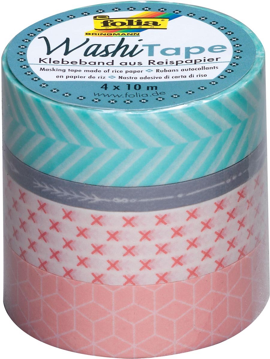 7x Folia washi tape geometrie, pak met 4 stuks in geassorteerde kleuren