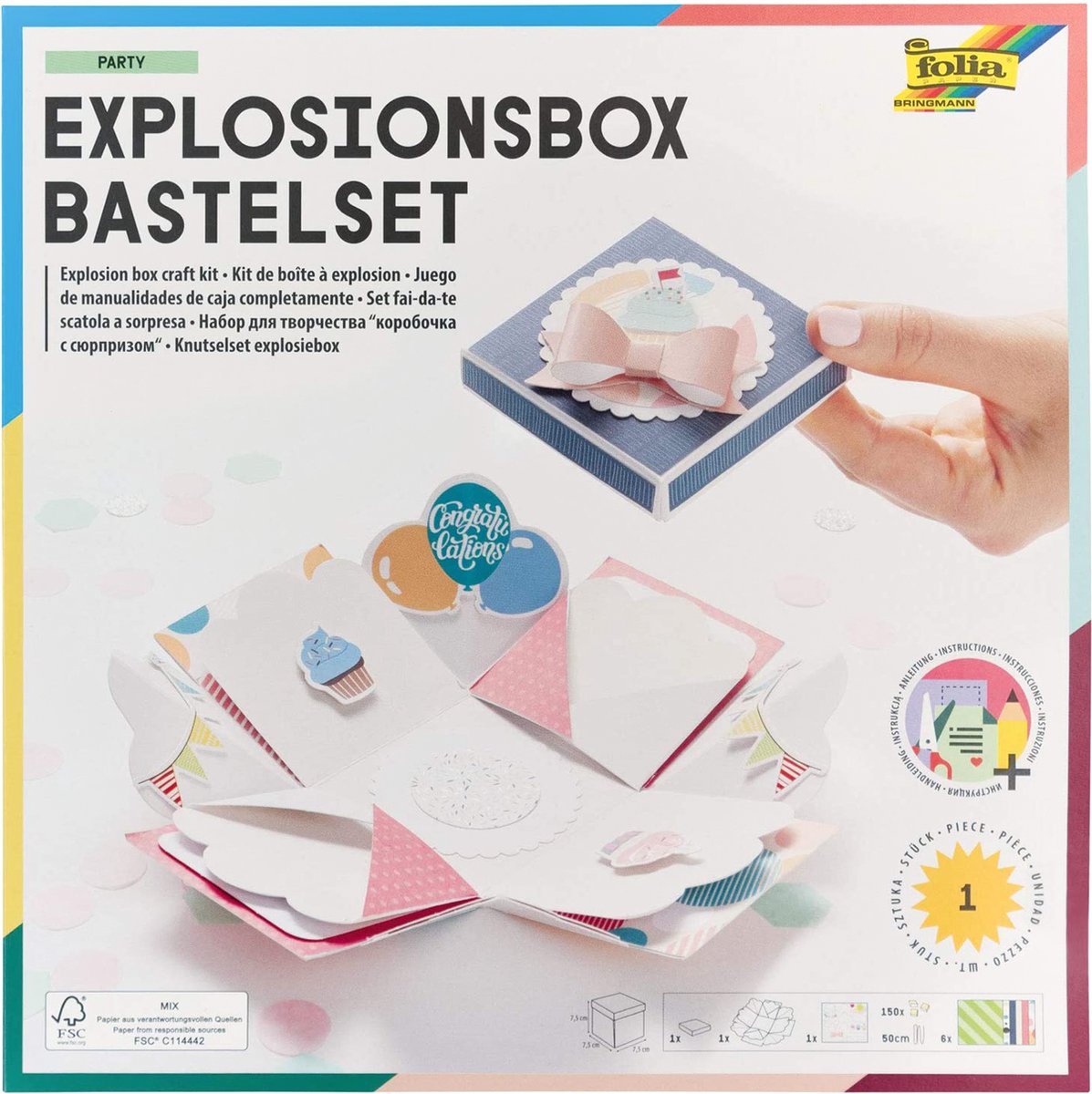 Folia Explosie Geschenkbox Knutselset Feest A040169 - met lijm en schaar