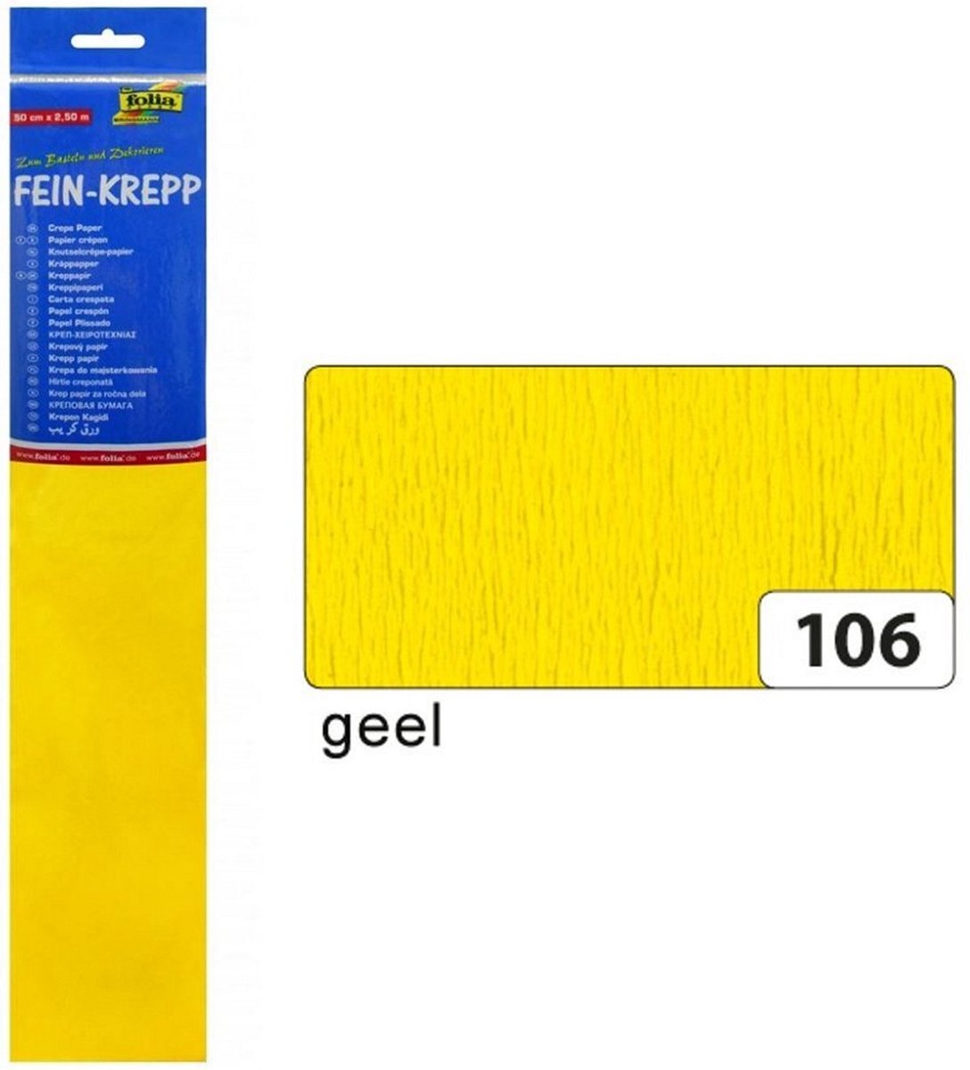 Folia FO-822106 Crepepapier 50cmx2,5m Krimp à 10 Vouw Geel