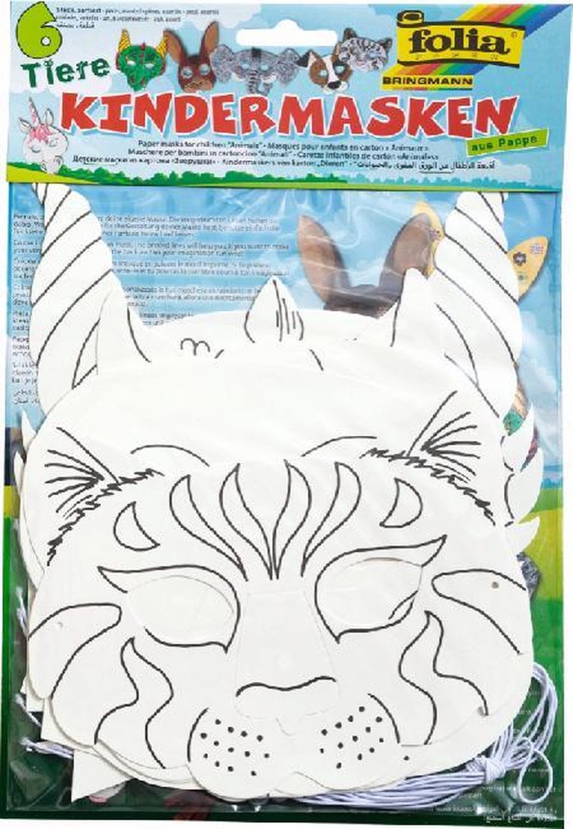 Folia Papieren Dierenmasker Knutselpakket A040139 – 6 verschillende dieren