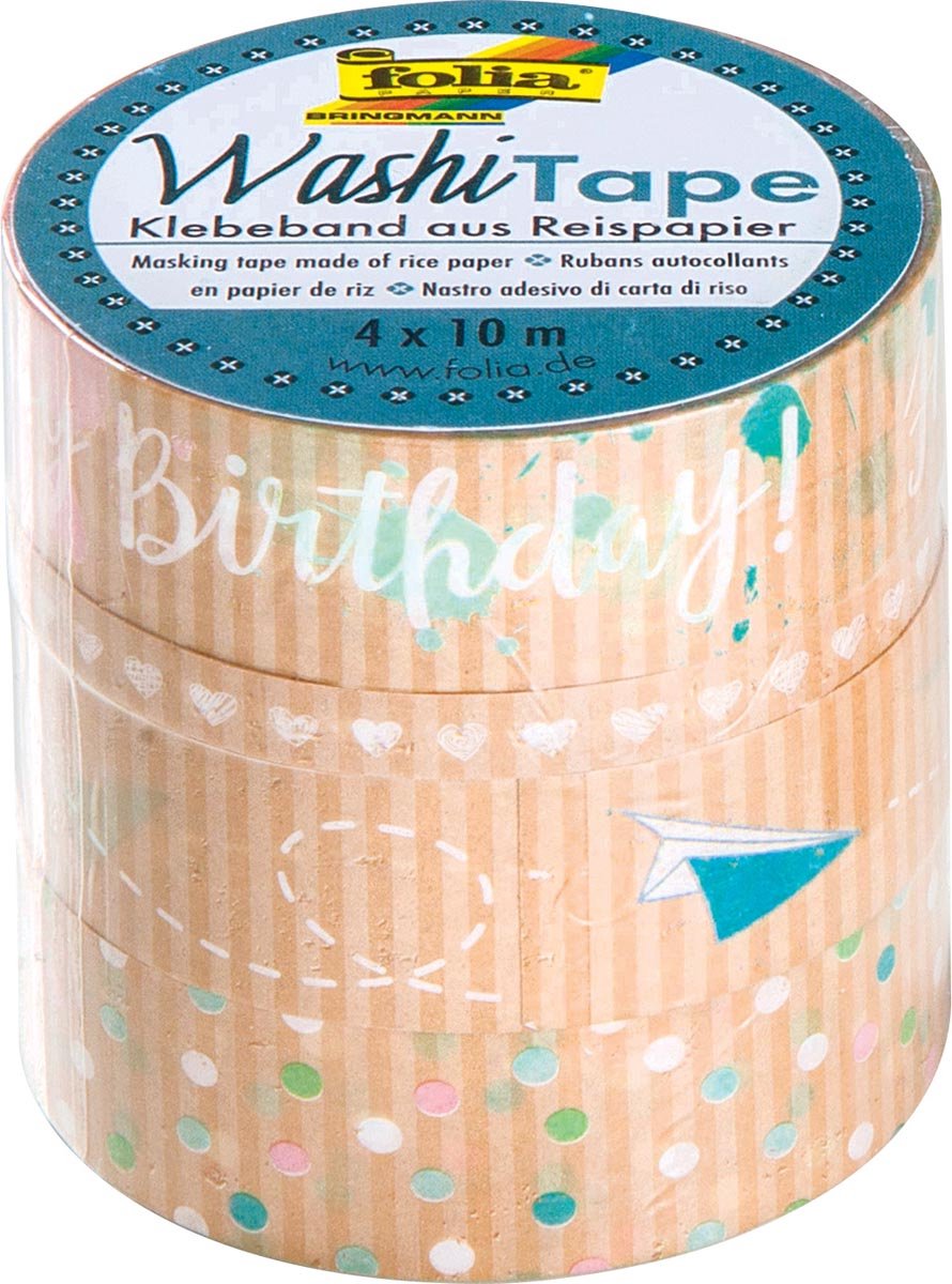 Folia washi tape kraft party I, pak met 4 stuks 4 stuks