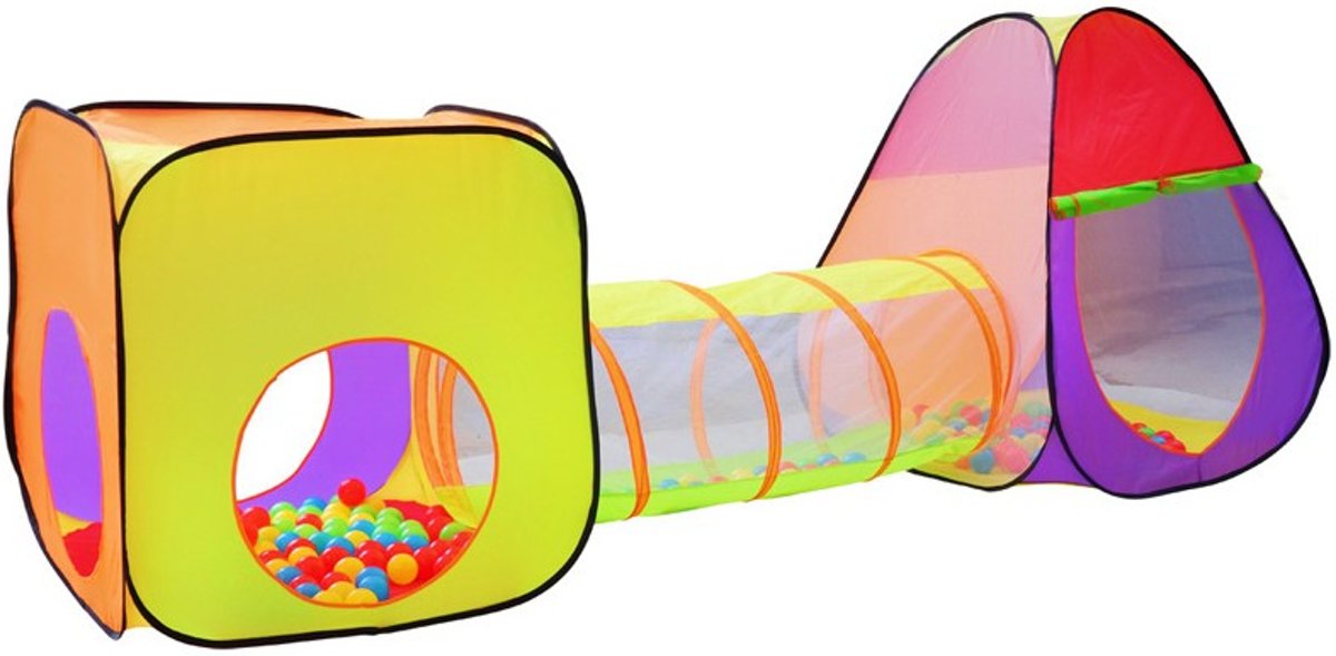 Kinder speeltentje - Kindertent speelhuis ballenbak met tunnel en ballen - Speeltent kinderen - Inclusief 200 ballen