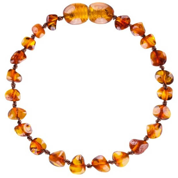 Wild Sun Barnsteen Armband Kind - Amber Enkelbandje - Baltische Barnsteen - 16,5 cm - Cognac