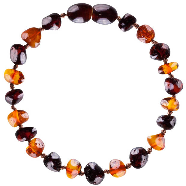 Wild Sun Barnsteen Armband Volwassene - Amber Enkelbandje Kind - Baltische Barnsteen - 19 cm - Cognac / Cherry