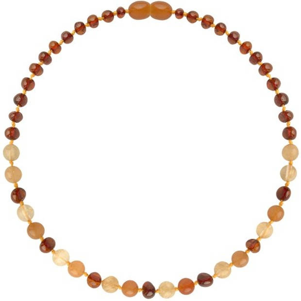 Wild Sun Barnsteen Ketting Kind - Amber Ketting - Baltische Barnsteen - 36 cm - Cognac / Aventurijn