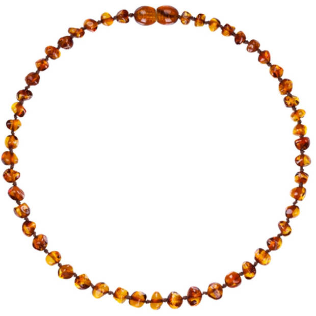 Wild Sun Barnsteen Ketting Volwassene - Amber Ketting - Baltische Barnsteen - 45 cm - Cognac