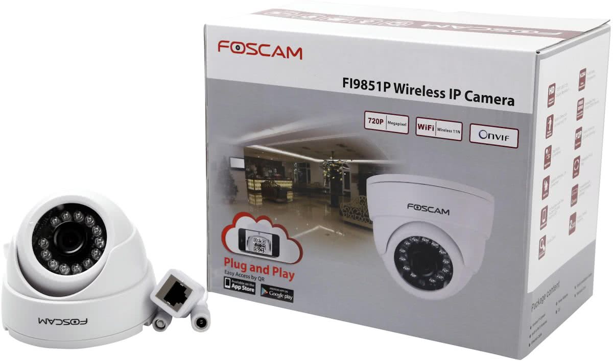 Foscam FI9851P - WiFi HD Dome Camera Plug&Play - Wit