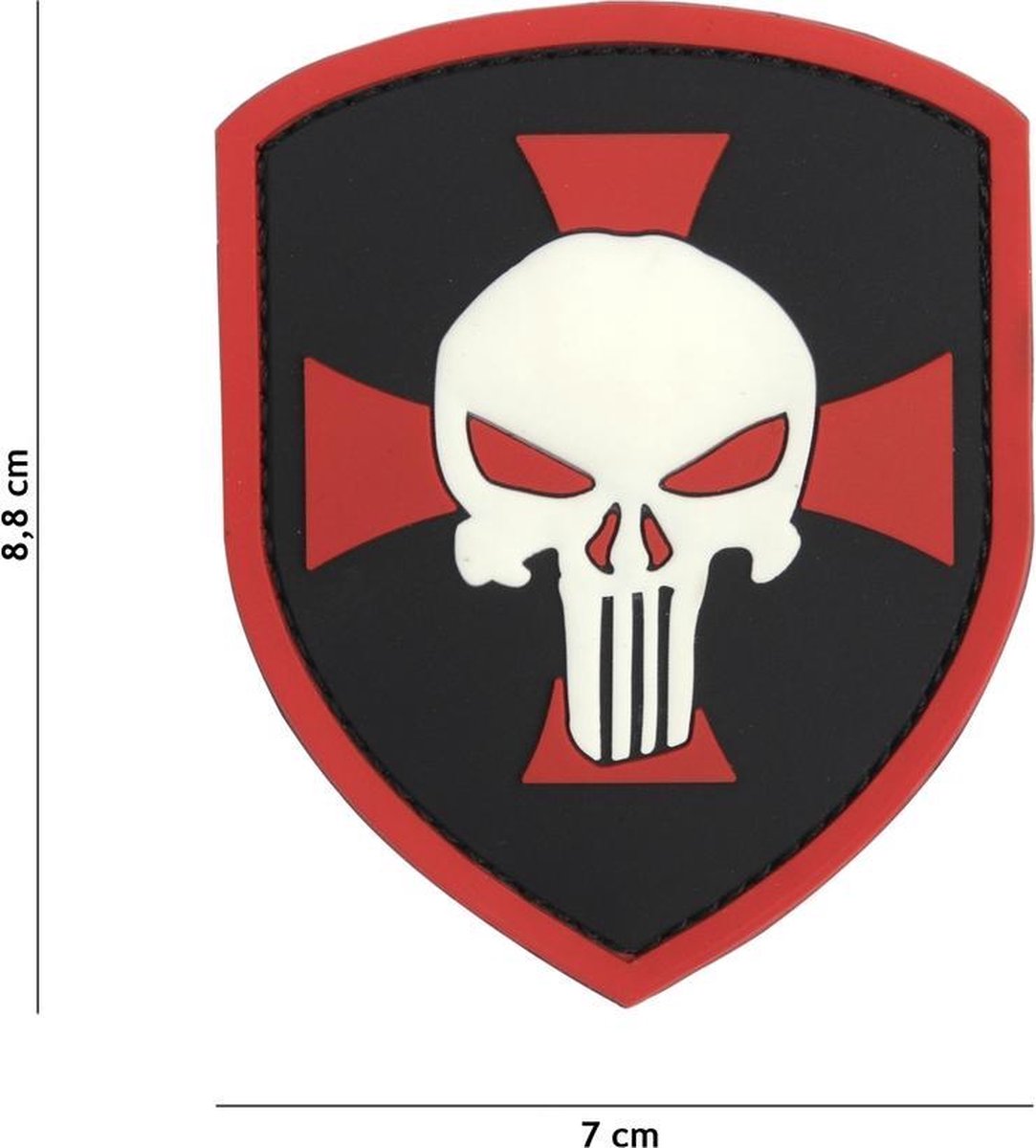 Embleem 3D PVC Punisher Schild Rood