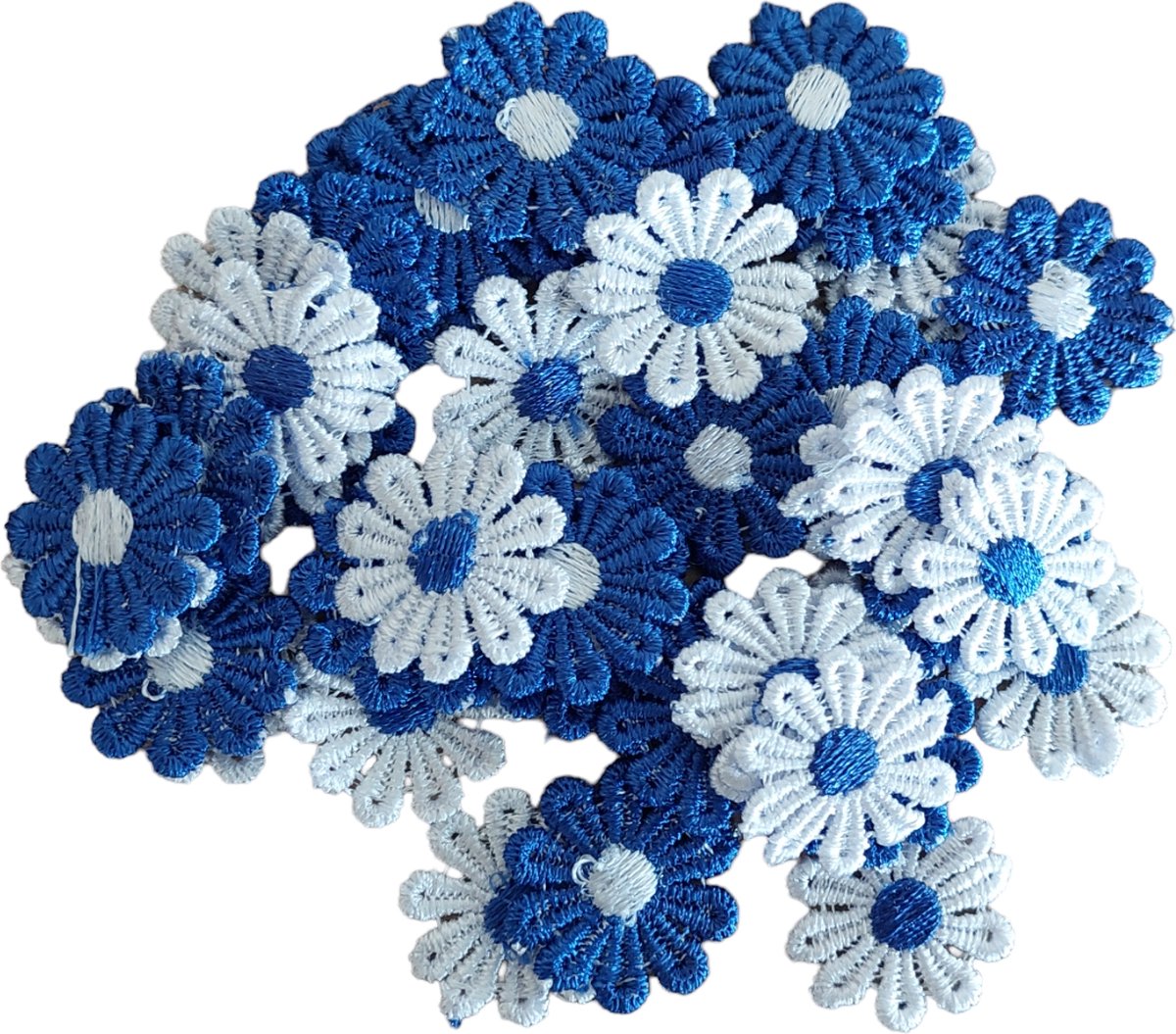 Bloemen - Kant - Applicatie - 20 stuks - 2,6cm - Blauw/Wit