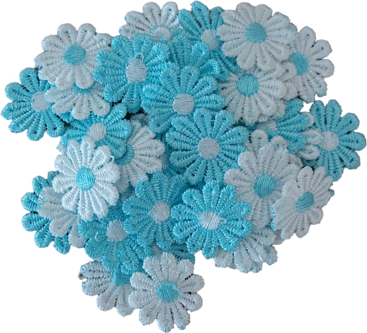 Bloemen - Kant - Applicatie - 20 stuks - 2,6cm - Licht blauw/Wit