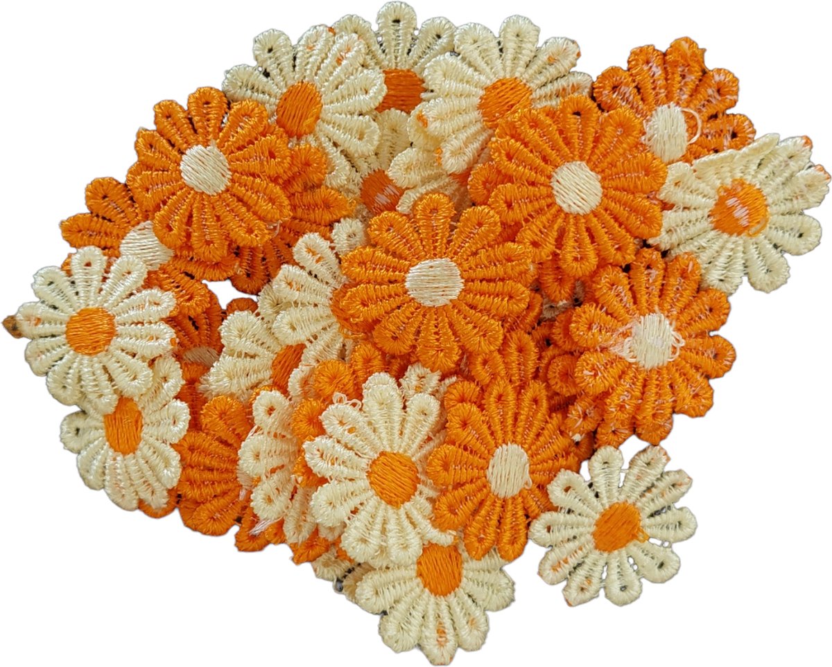 Bloemen - Kant - Applicatie - 20 stuks - 2,6cm - Oranje/Geel