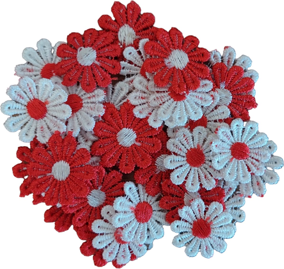 Bloemen - Kant - Applicatie - 20 stuks - 2,6cm - Rood/Wit