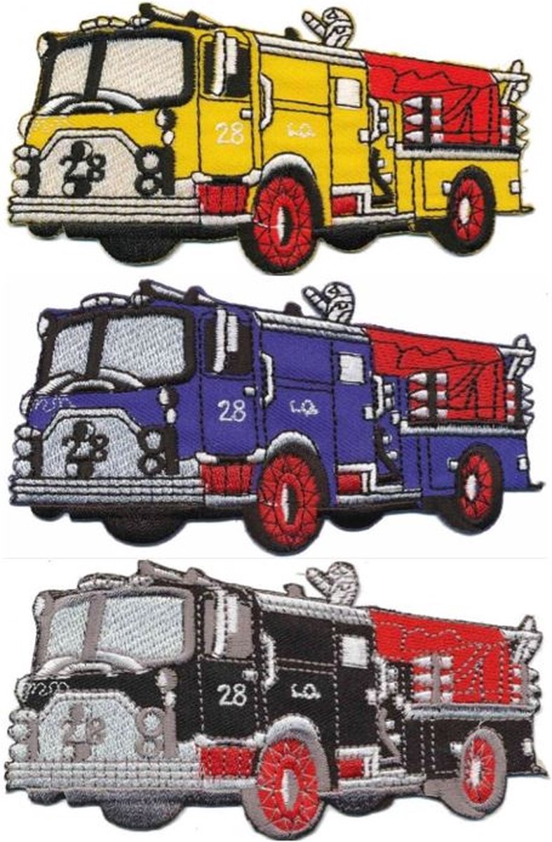 Brandweerauto applicaties - 3 stuks - Strijk Embleem Patch - set van 3