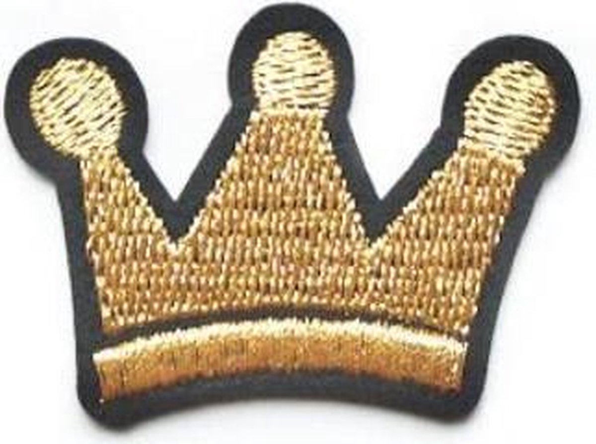 Goudkleurig geborduurde patch - Kroon - Strijk Embleem - 3 x 4,5 cm