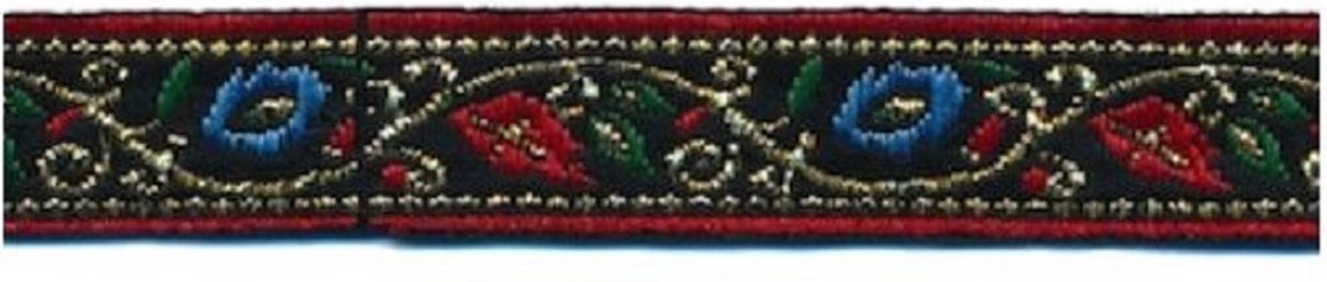   - Sierband - Lint - Rood Blauw Goud bloemen - 12mm - 5 Meter per rol
