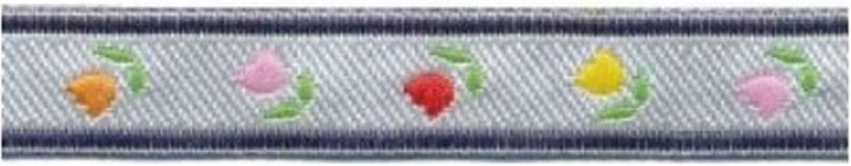   - Sierband - Lint - Tulpen blauw zilver - 12 mm - 5 Meter per rol