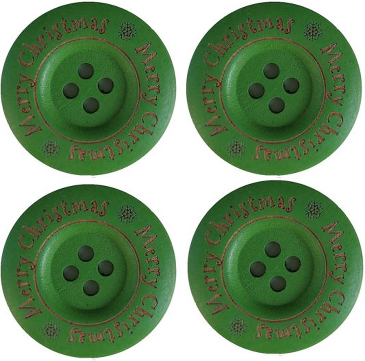 Houten Knoop - Button - Wood - Merry Christmas - 35mm - Groen - 4 stuks