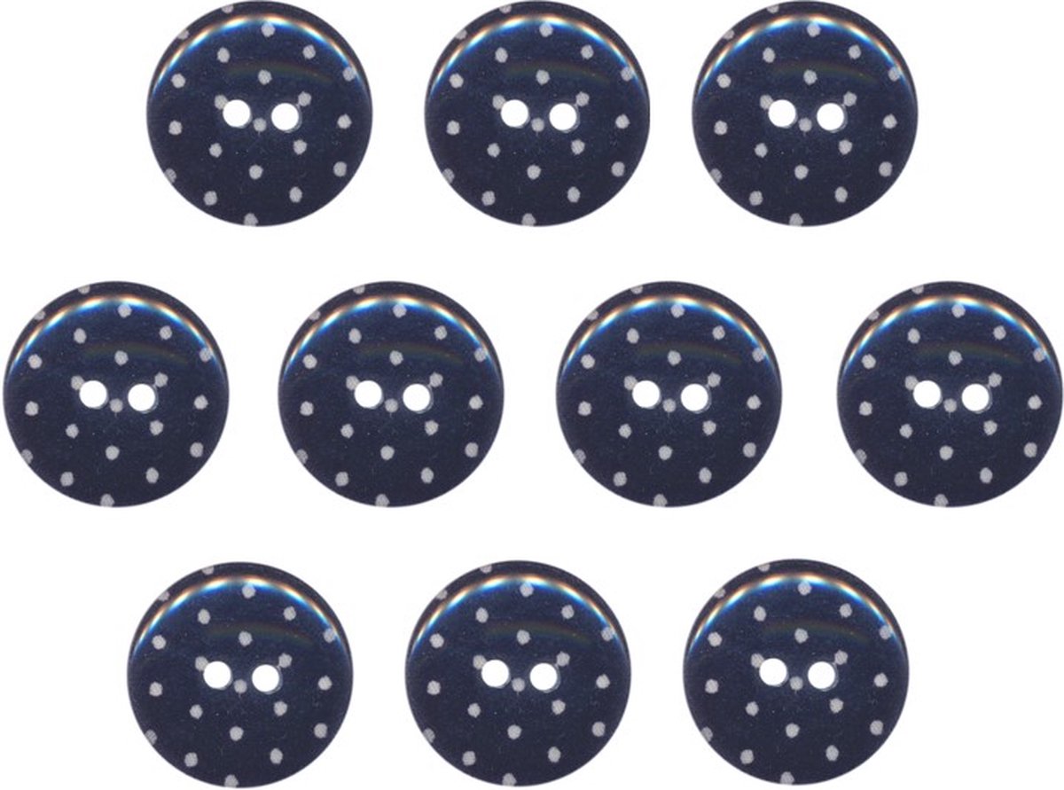   - Kunststof - Stippen - Donker blauw met witte stippen - 25 mm - 10 stuks