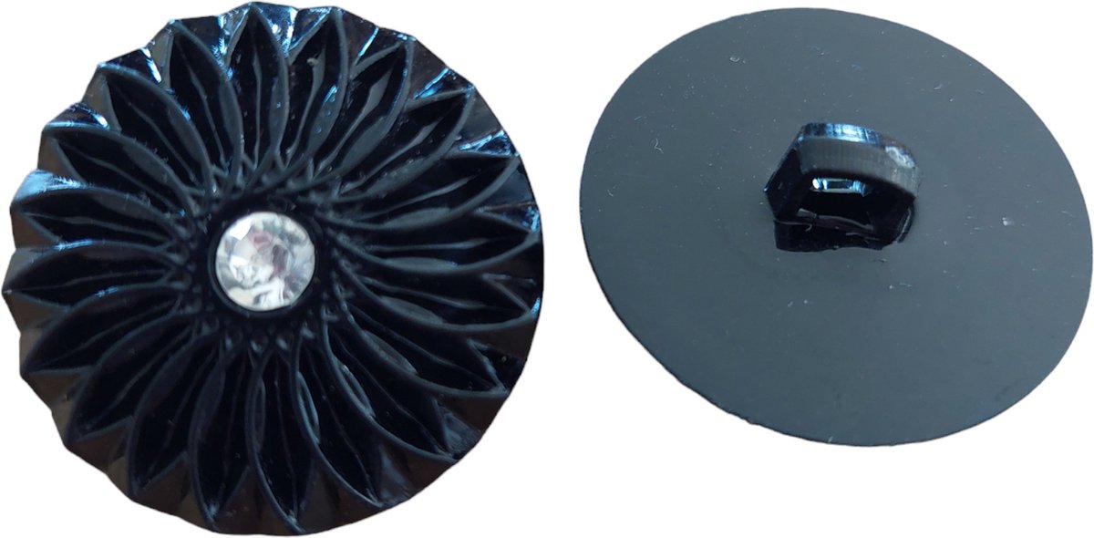   Kunststof - Zwarte knoop - Strass - 30 mm - 10 stuks - Button - Achtersteekknoop