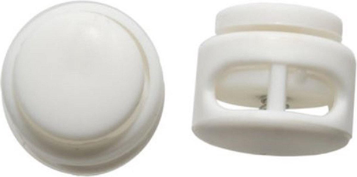 Koordstopper - wit - rond met 2 gaten - voor koord 3mm - 19x17mm