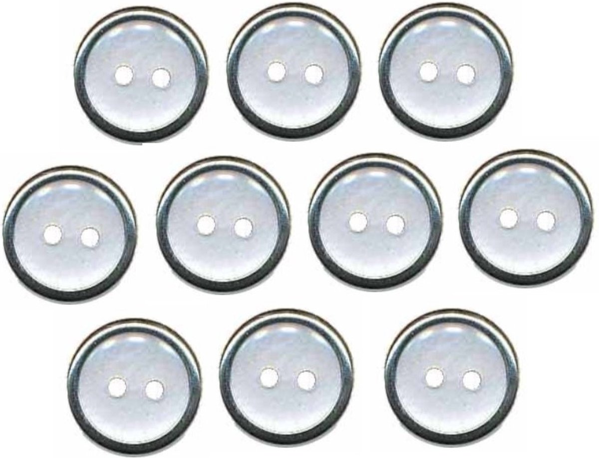 Kunststof knopen - 10 stuks - Wit Zilver - 13mm - 2 gaatjes
