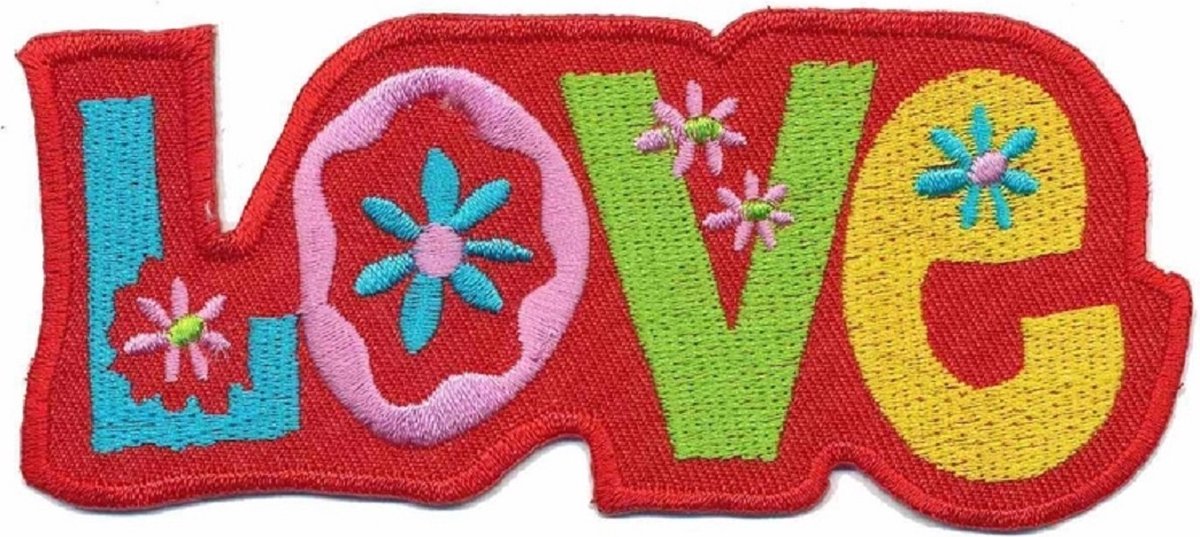 Patch - Strijkembleem - Love - Flower - Rood - 11 x 5 cm