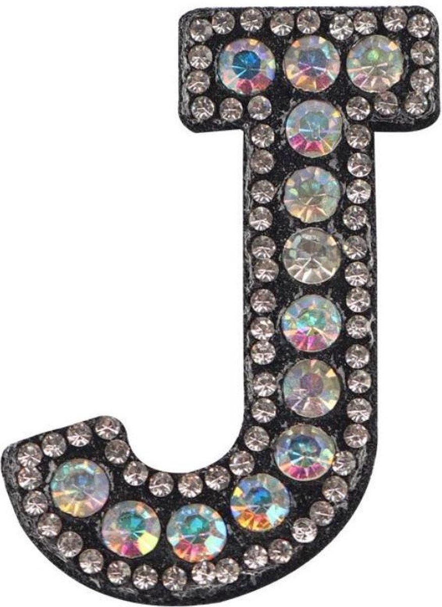 Strass Applicatie Alfabet Letter - 4,5 CM hoog - A t/m Z - Letter J - Zwart met witte stenen - Niet strijkbaar