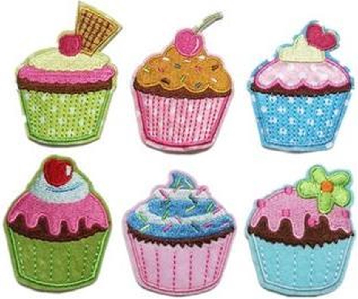 Strijk embleem patch - Cupcake - 6 stuks