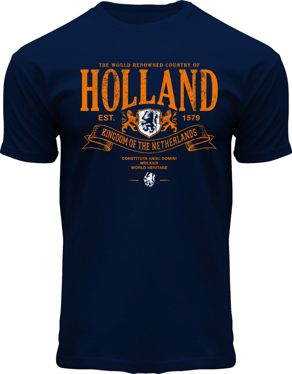   Holland Superior T-shirt Heren & Dames Katoen Navy Blauw Maat L