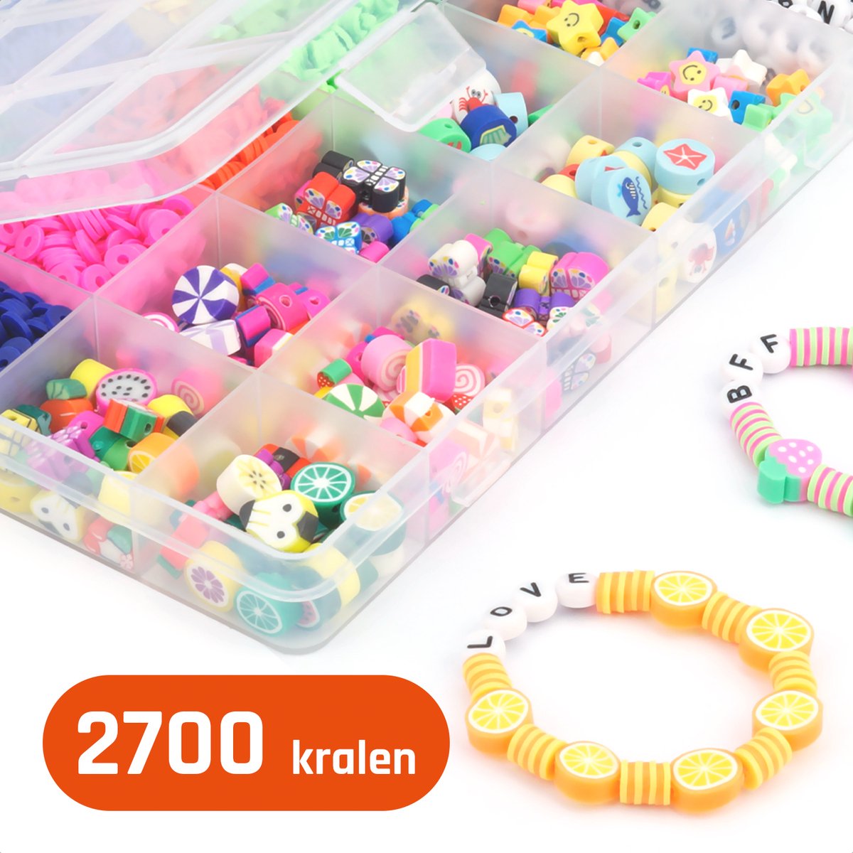 Kralen set met polymeer kralen, katsuki kralen en letterkralen - 2700 delig