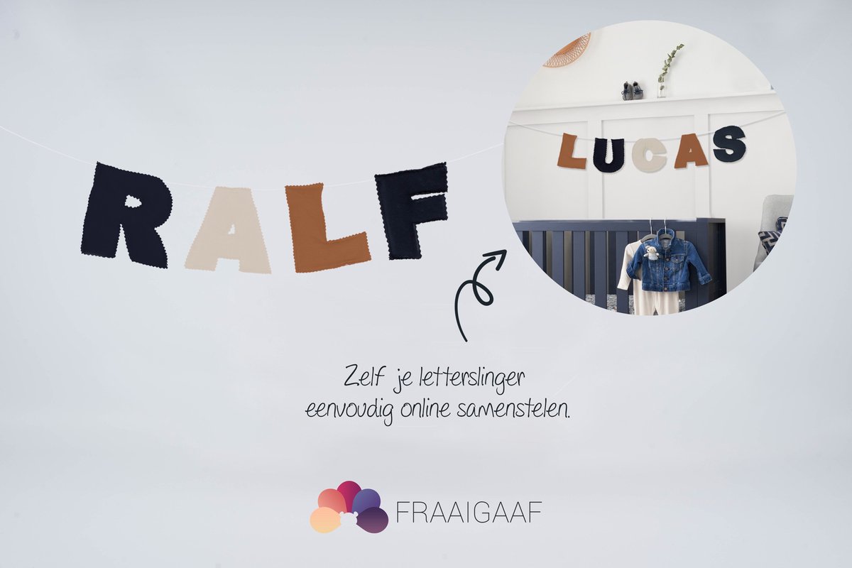 FraaiGaaf - Letterslinger zelf samenstellen - 1 letter / teken - Blauw, Roest, Terracotta, Beige - Naamslinger / Letter banner / Geboorteslinger - Slinger met naam samenstellen