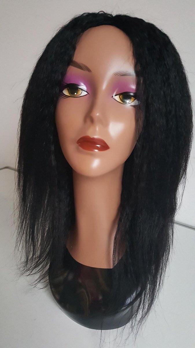 Braziliaanse Remy pruik - black kinky rechte pruik 16 inch - real human hair - echte menselijke haren - none lace wig