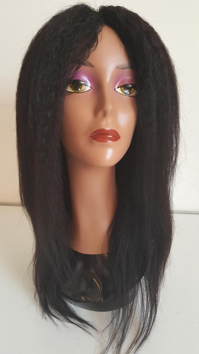 Braziliaanse Remy pruik - black kinky rechte pruik 20 inch - real human hair - echte menselijke haren - none lace wig