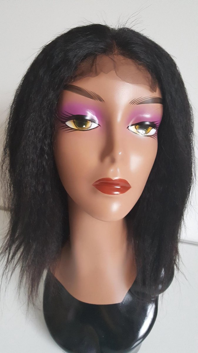 Braziliaanse Remy pruik - donkerbruine kinky rechte pruik 14 inch - real human hair - echte menselijke haren - Braziliaanse pruik - Braziliaanse haren - met kleine (