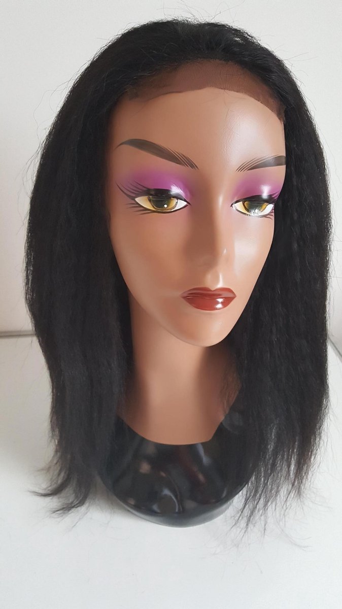 Braziliaanse Remy pruik - donkerbruine kinky rechte pruik 16 inch - real human hair - echte menselijke haren - Braziliaanse pruik - Braziliaanse haren - met kleine (