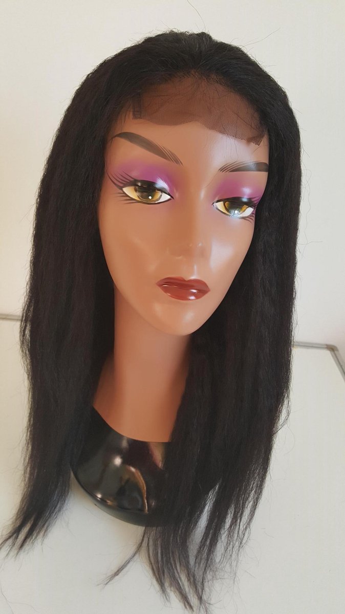 Braziliaanse Remy pruik - donkerbruine kinky rechte pruik 18 inch - real human hair - echte menselijke haren - Braziliaanse pruik - Braziliaanse haren - met kleine (