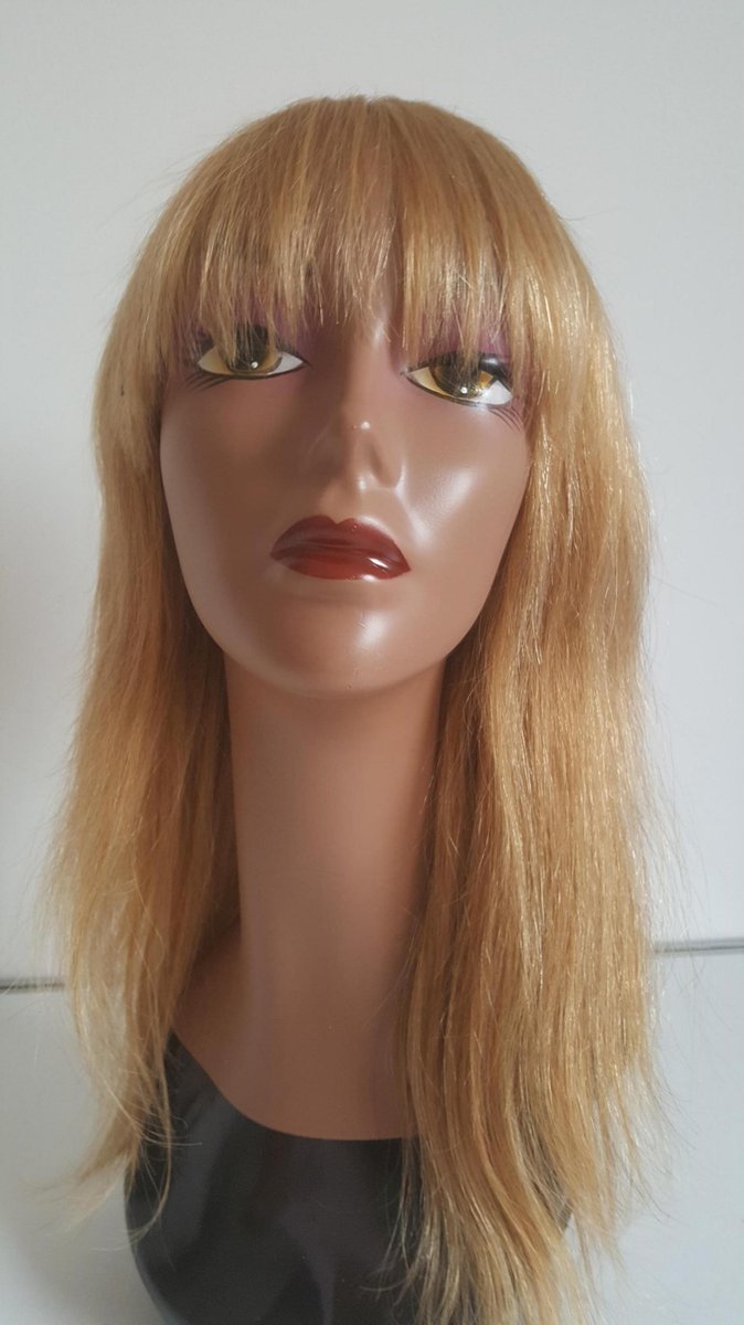 Braziliaanse Remy pruik 16 inch - licht blonde rechte pruik met pony - Braziliaanse pruik - Braziliaanse haren - real human hair -  echte menselijke haren - none lace pruik